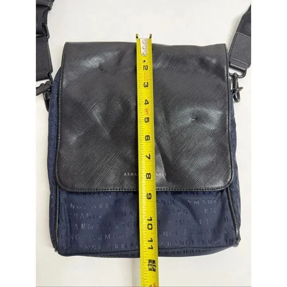 Armani Exchange Mens Blue Black Adjustable Strap Messenger Bag Magnetic Closure
